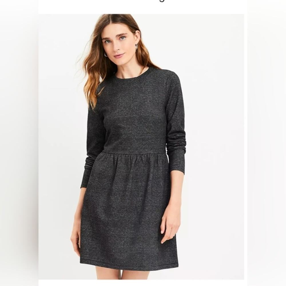 LOFT Dark Gray Button Back Plaid Swing Dress Small Petite